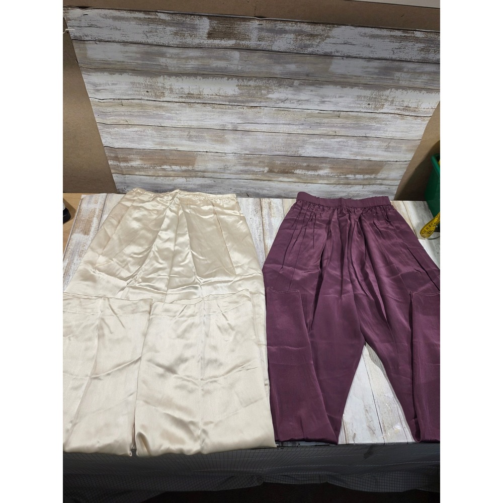 2- Becky Bisoulis Vintage Silk Pants Neiman Marcus Bonwit Teller Purple Cream
